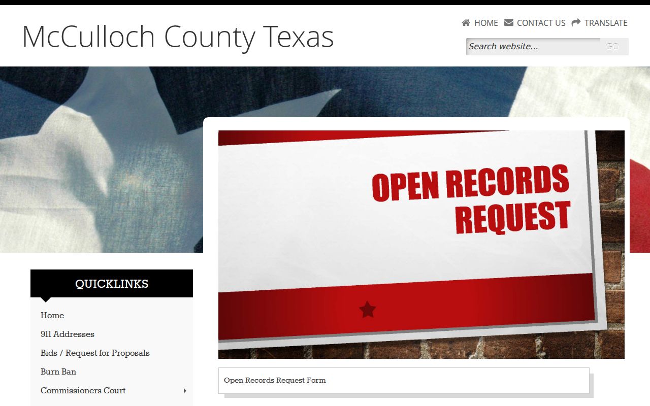 McCulloch County arrest history open records request page