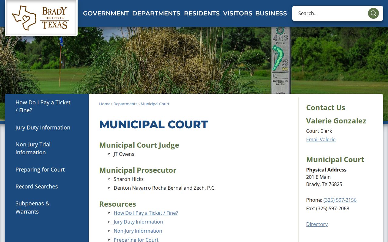 Brady criminal history Municipal Court official page