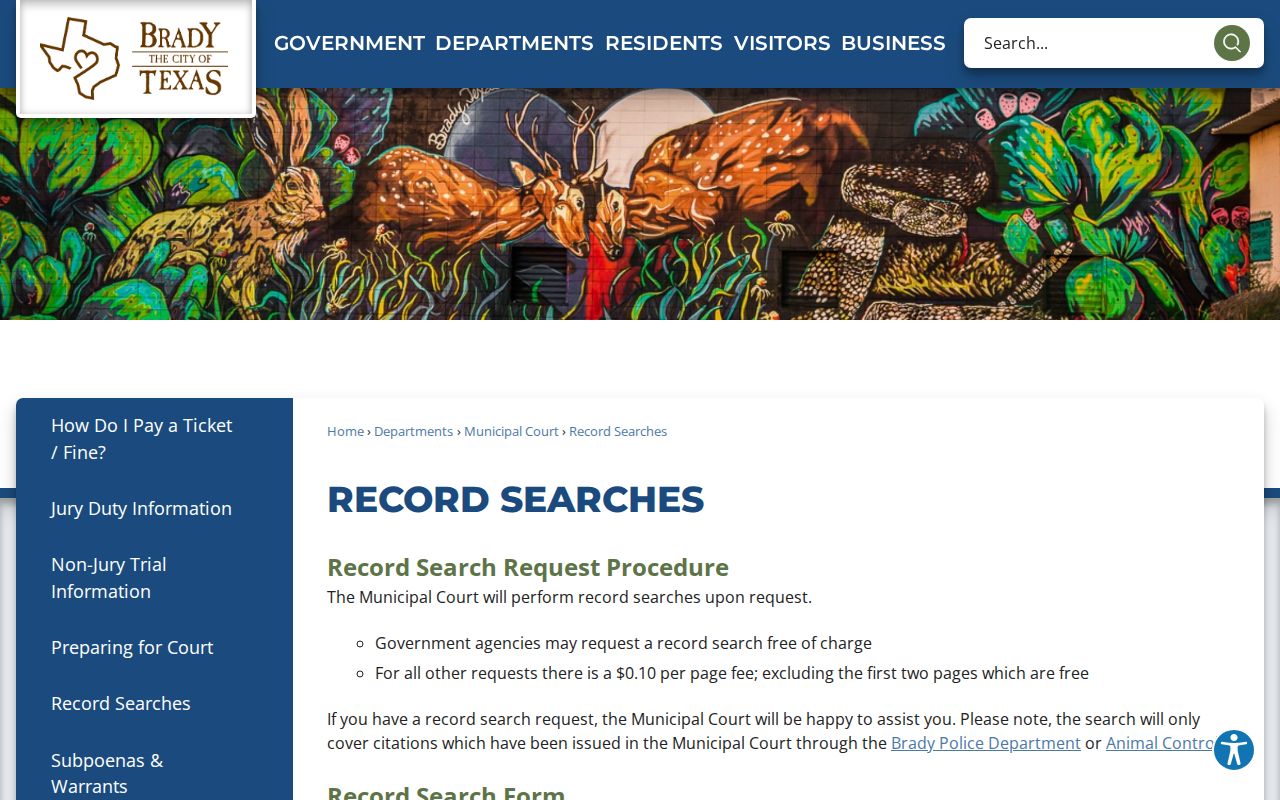 Brady criminal history municipal court record search procedure