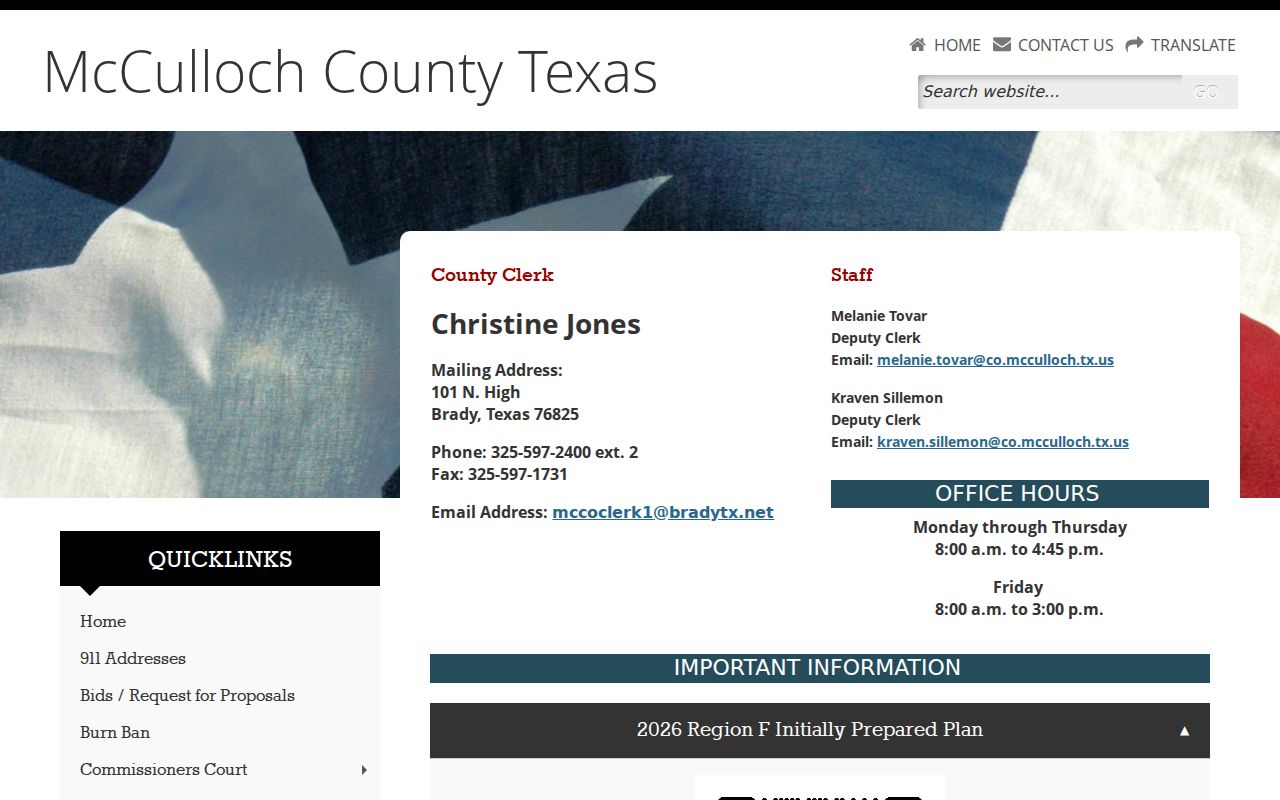 McCulloch County criminal history County Clerk record page