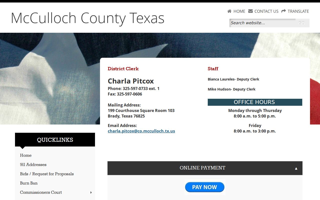 McCulloch County criminal history District Clerk record page