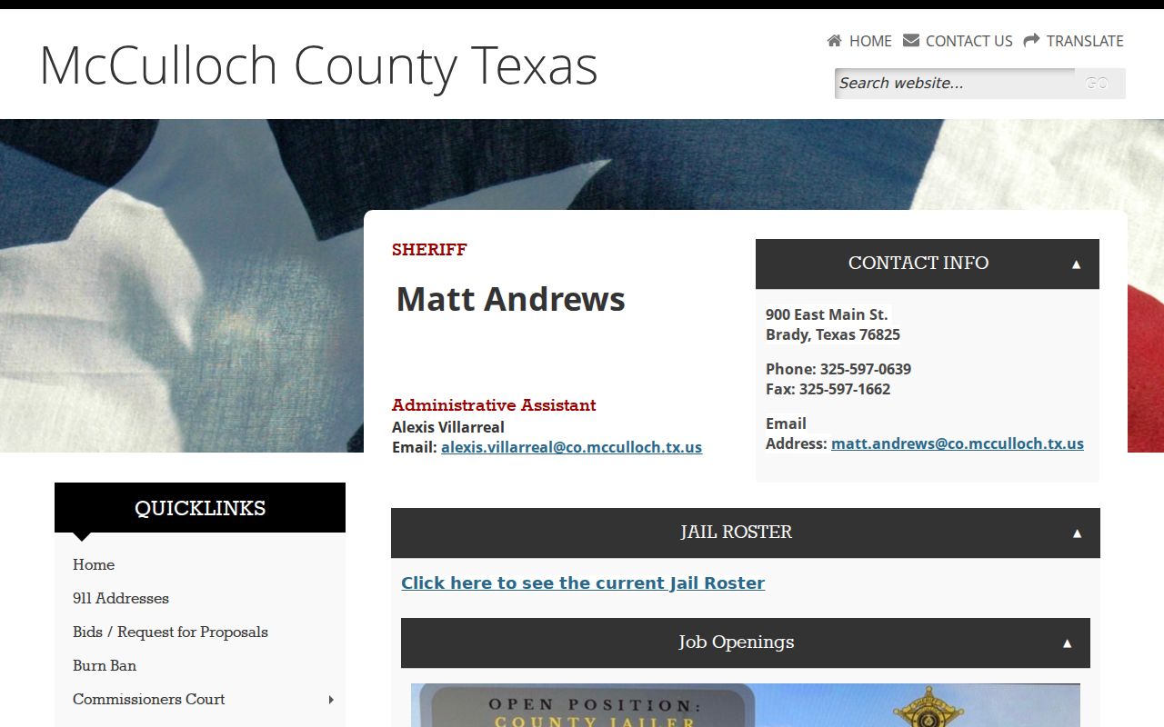 McCulloch County criminal history sheriff jail roster access