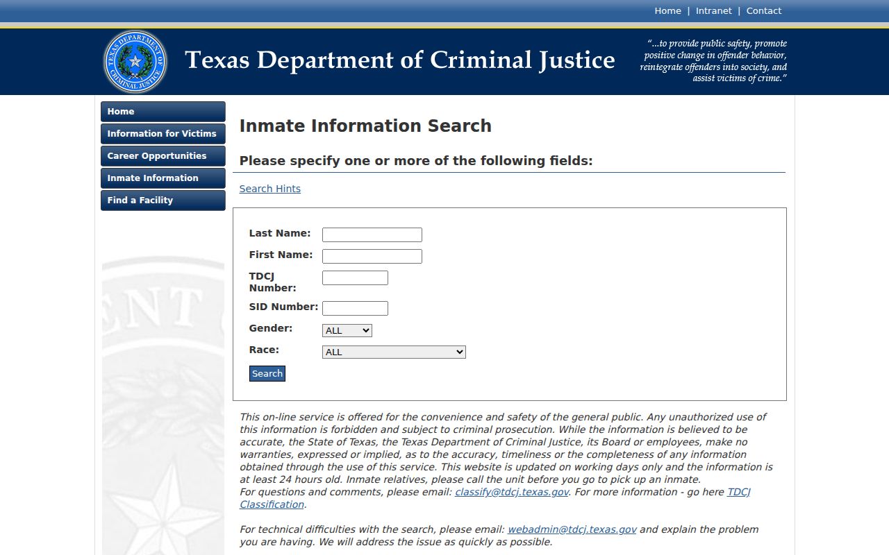 McCulloch County criminal history TDCJ inmate search