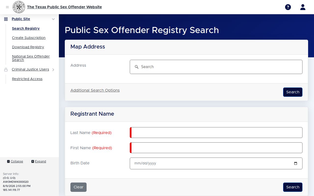 Texas profile format used for a McCulloch County sex offender check